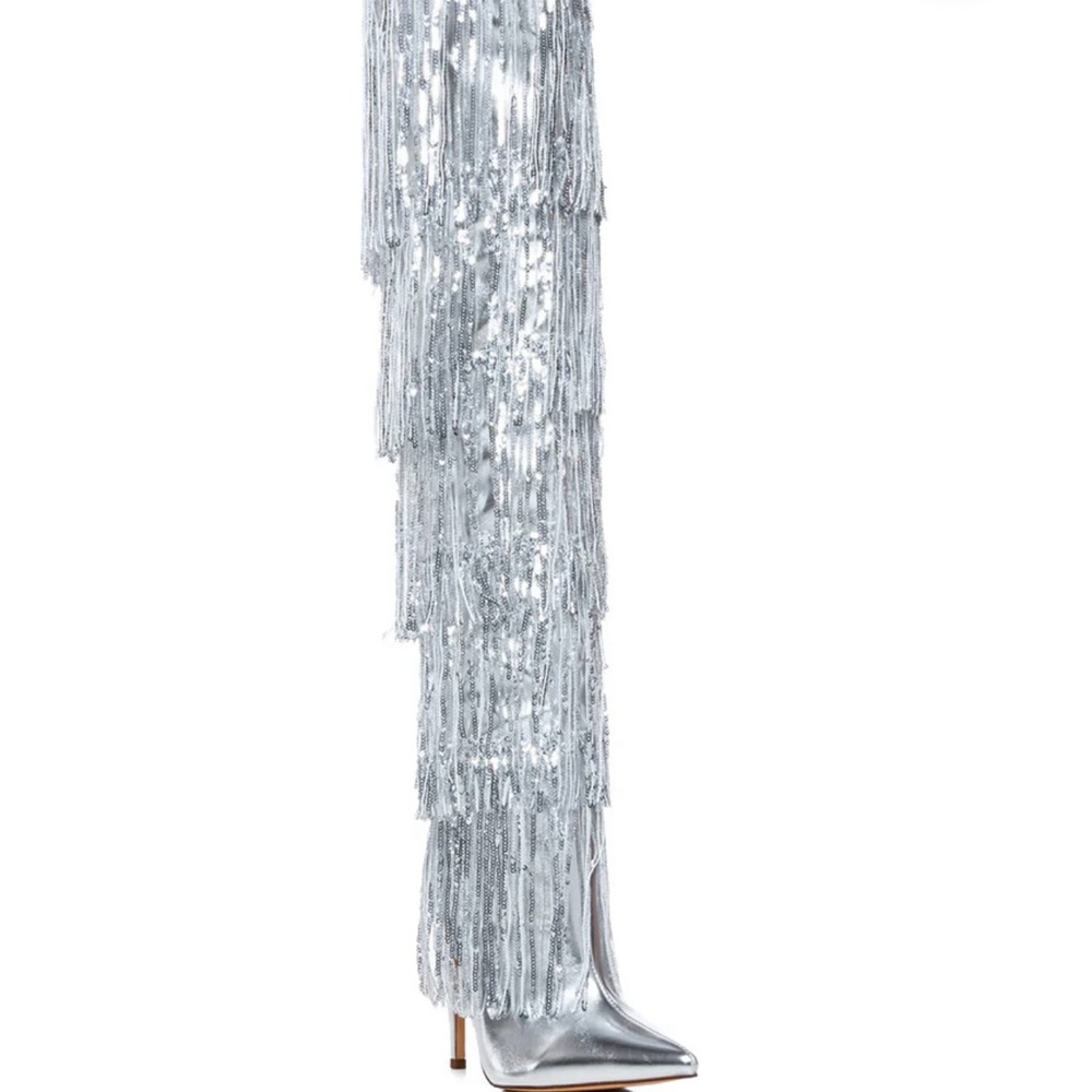 AZALEA WANG ADRIEL SILVER FRINGE STILETTO BOOT